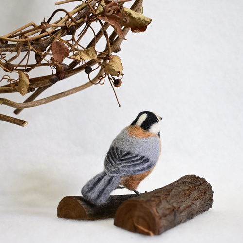 羊毛フェルト　野鳥　ダチョウカップル　ブラウニー 庭から賑やかな 鳥のさえずりが聞こえてきそうな 『森の野鳥ランプ
