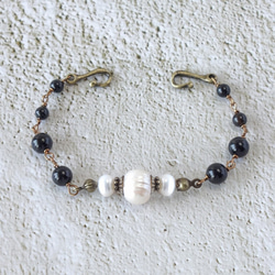 3way Haori Closure Brooch Freshwater Pearl x Onyx Haori String w 第5張的照片