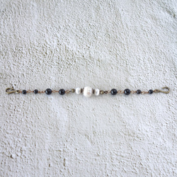 3way Haori Closure Brooch Freshwater Pearl x Onyx Haori String w 第7張的照片