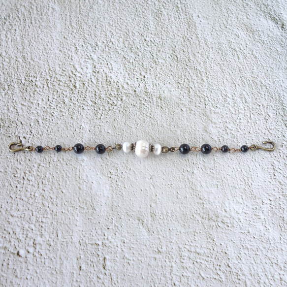 3way Haori Closure Brooch Freshwater Pearl x Onyx Haori String w 第7張的照片