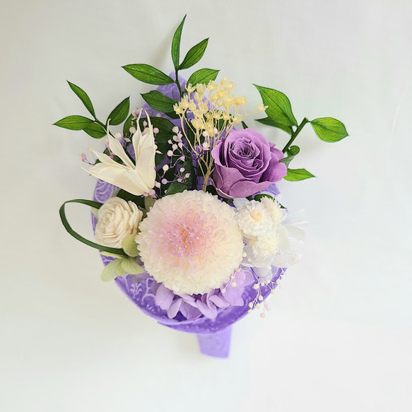 色鮮やかなプリザーブドフラワー仏花【ブーケタイプ】 6枚目の画像