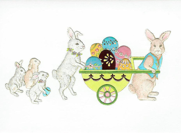 イースターカード Easter うさぎとエッグカート [0032-99900] 1枚目の画像