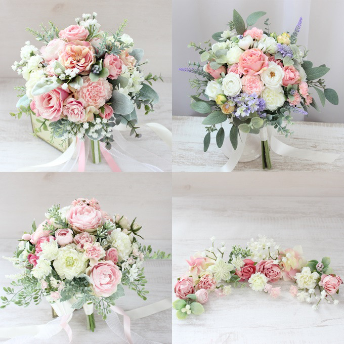 オーダーメイドブーケ22,000円～/ローズピンク×白×グリーンのクラッチブーケ