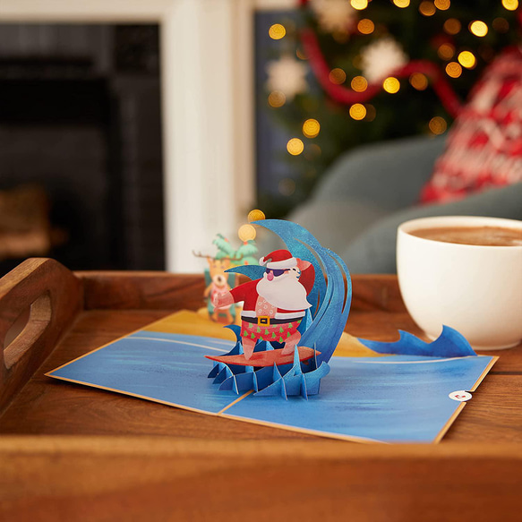 ポップアップグリーティングカード　 Warm Wishes Surfing Santa 8枚目の画像