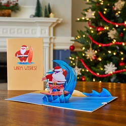 ポップアップグリーティングカード　 Warm Wishes Surfing Santa 1枚目の画像