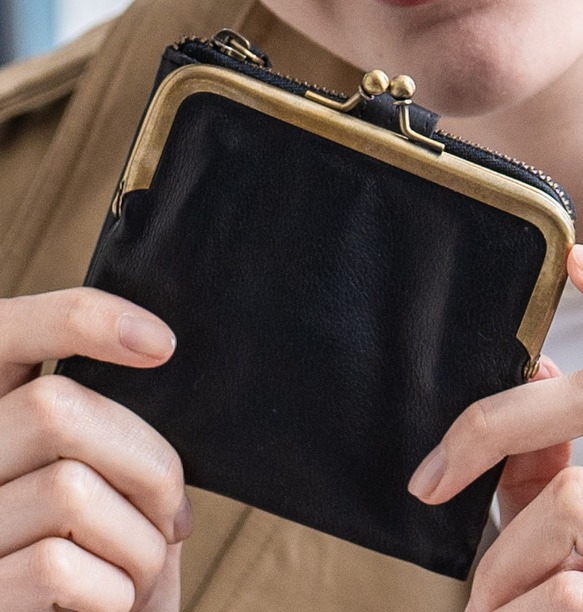 【限量特價】女款真皮搭扣迷你皮夾，黑色，HAW022-ANT 第1張的照片