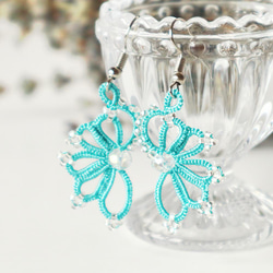 OYA Tatting lace earrings [WING] Turquise 第1張的照片