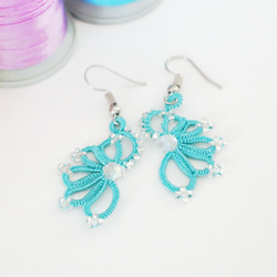 OYA Tatting lace earrings [WING] Turquise 第2張的照片