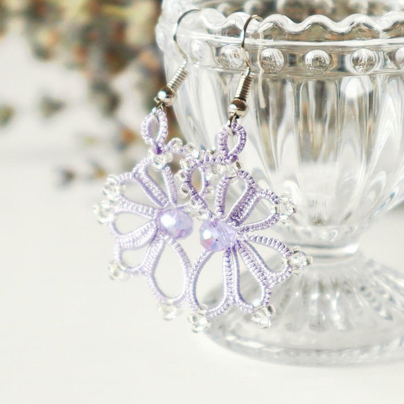 OYA Tatting lace earrings [WING] Lavender 第1張的照片