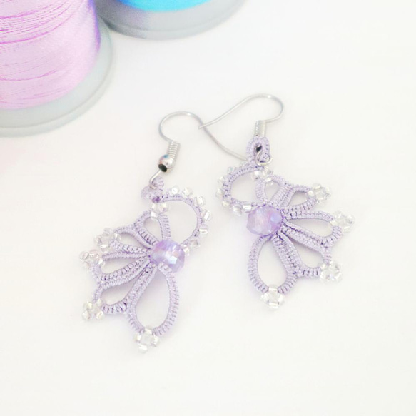OYA Tatting lace earrings [WING] Lavender 第2張的照片