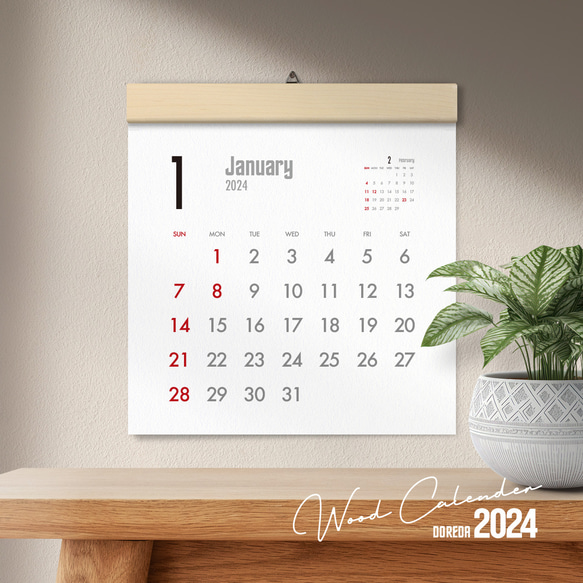 カレンダー 2024・木製壁掛けカレンダー（SQ／メープル） 2枚目の画像