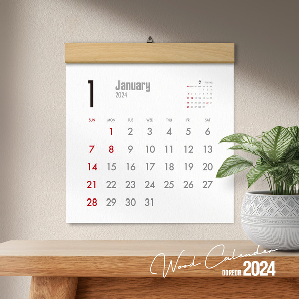 カレンダー 2024・木製壁掛けカレンダー（SQ／ビーチ） 2枚目の画像