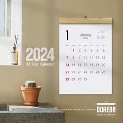 カレンダー 2024・木製壁掛けカレンダー（A3／タモ） 1枚目の画像