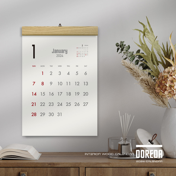 カレンダー 2024・木製壁掛けカレンダー（A3／タモ） 2枚目の画像
