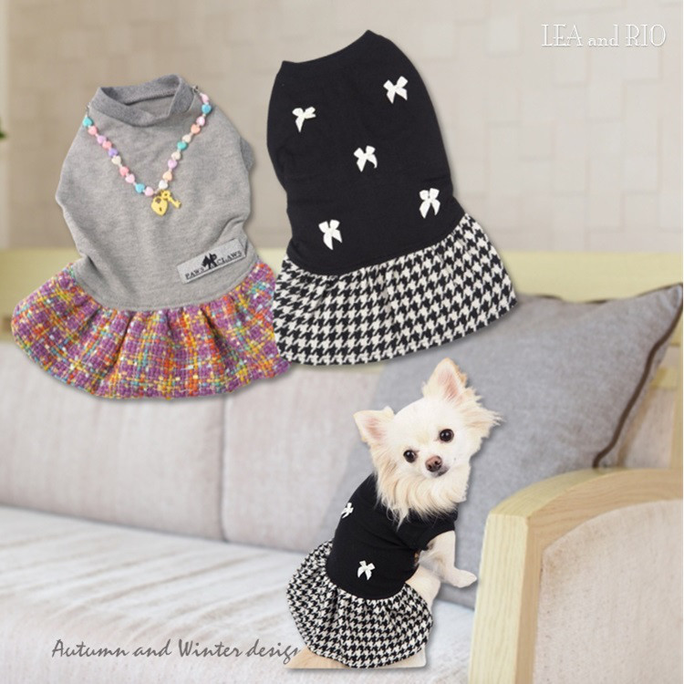 ワンピース ローネック アクセサリー付き 秋 上品 犬 猫 犬服 猫