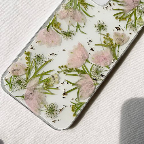 pink delphinium 押し花スマホケース 全機種対応 android 12 ソフト