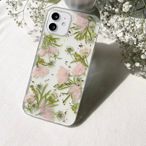 pink delphinium 押し花スマホケース 全機種対応 android 12 ソフト