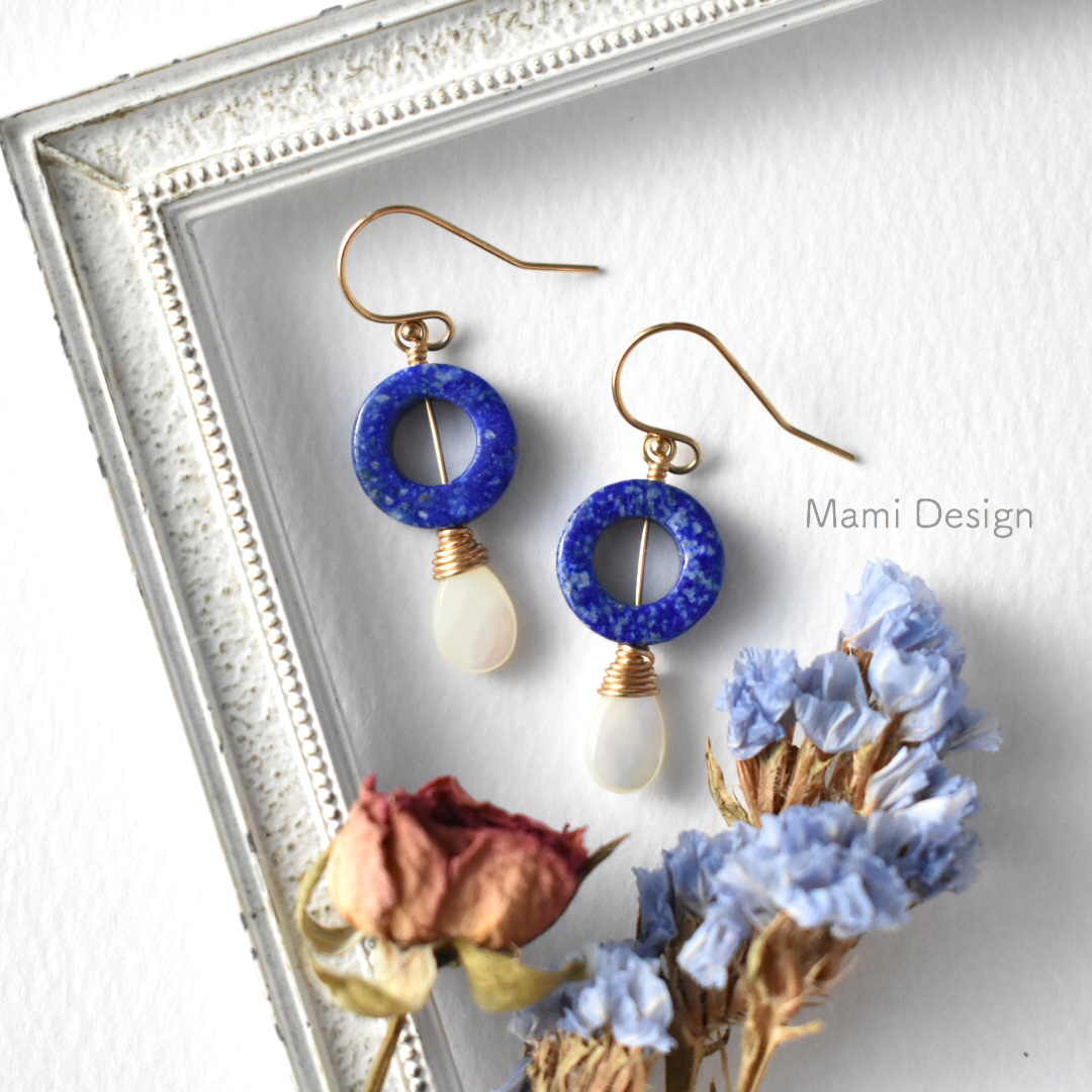 14KGF ラピスラズリとマザーオブパールのピアス