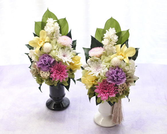 《彩・SAI》仏花◇花器の色が選べます♢﻿お供え花・すべてプリザーブドフラワーの仏花 2枚目の画像
