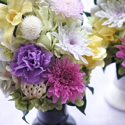 彩・SAI》仏花◇花器の色が選べます♢﻿お供え花・すべてプリザーブド