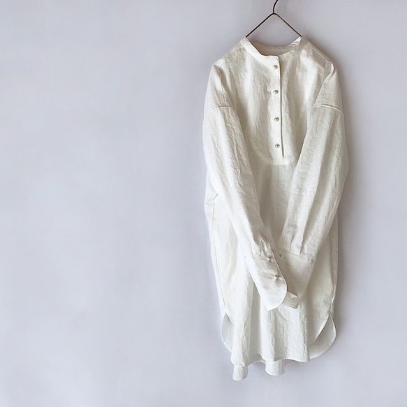 YUGUCi  -日々のシャツ- / 釦が選べる / 日本製 コットンリネン / オフホワイト 1枚目の画像