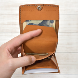 【這是最後一件】手感好（容量）的迷你錢包，雙折，薄款，深棕色，義大利皮革【訂做】 第10張的照片