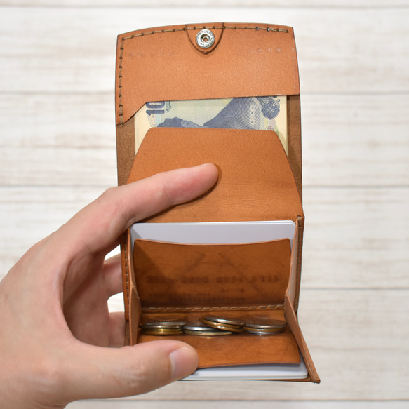 【這是最後一件】手感好（容量）的迷你錢包，雙折，薄款，深棕色，義大利皮革【訂做】 第4張的照片