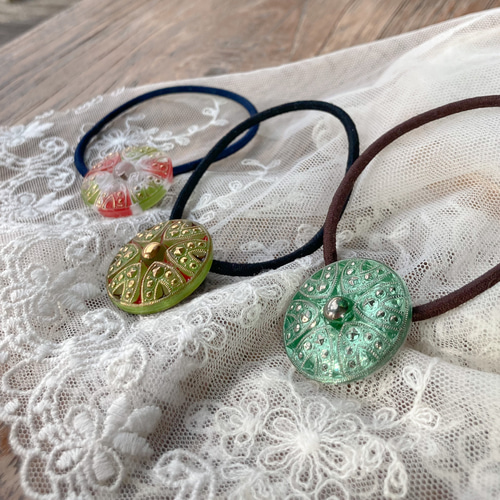 馬蹄（ホースシュー ）模様のヘアゴム【luckyBLUEOrange】チェコ