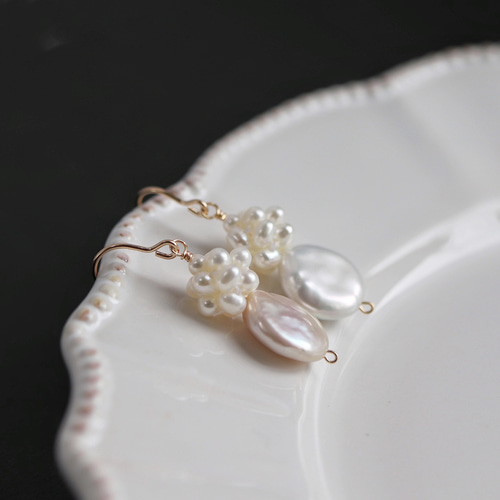 14kgf ツイン淡水パールのピアス(イヤリング)・リニューアル