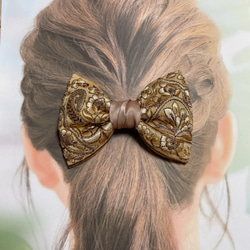 インド刺繍 リボン ヘアゴム ヘアアクセサリー 花柄 ベージュ ヘアリボン 髪飾り まとめ髪 5枚目の画像