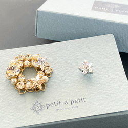 Creema限定 国内送料無料　スワロフスキー® ブローチ Étoile リース型&ピンブローチセット ギフトボックス付 1枚目の画像