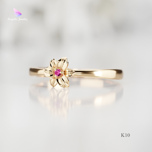 指輪 リング レディース K10 ルビー 花 フラワー リング