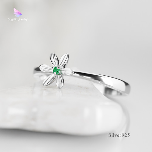 きらめく誕生花と選べる誕生石シリーズ -クレマチスリング- Silver925（ロジウムコート） 指輪・リング Angelic Jewelry  通販｜Creema(クリーマ) 10797572