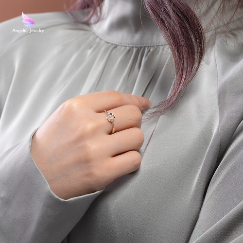 きらめく誕生花と選べる誕生石シリーズ -アネモネリング- K10 指輪