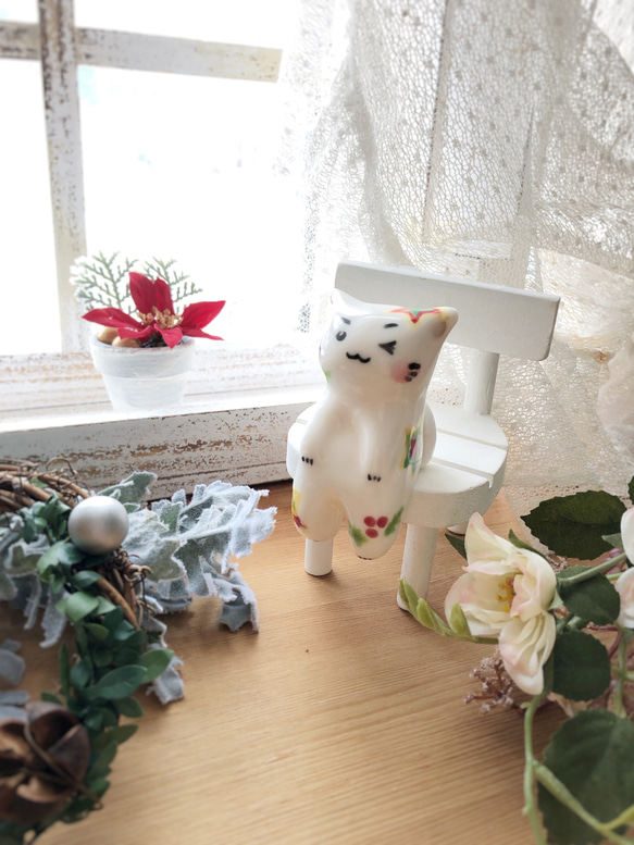クリスマス柄 わこねこ陶人形 /陶人形 猫 置物 1枚目の画像