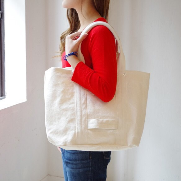 ＜再販＞ 倉敷帆布のトートバッグ　” Pure white ” Pure white EM blue／