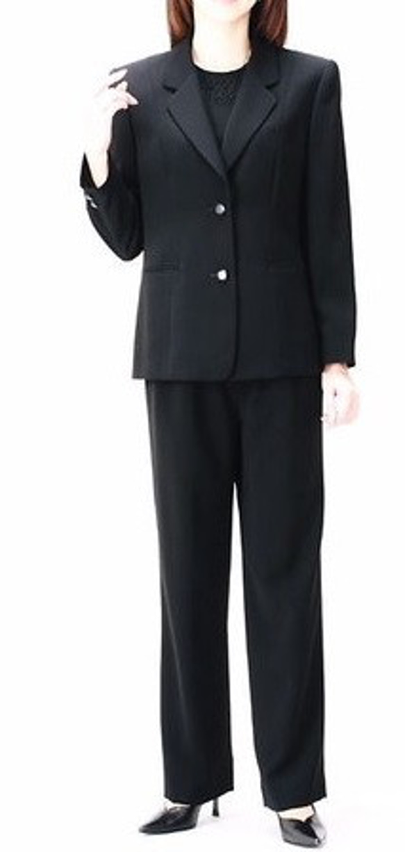 【送料無料】日本製 レディース 喪服 礼服 ブラックフォーマル パンツ　スリーピース　３点セット 冠婚葬祭 2022 5枚目の画像