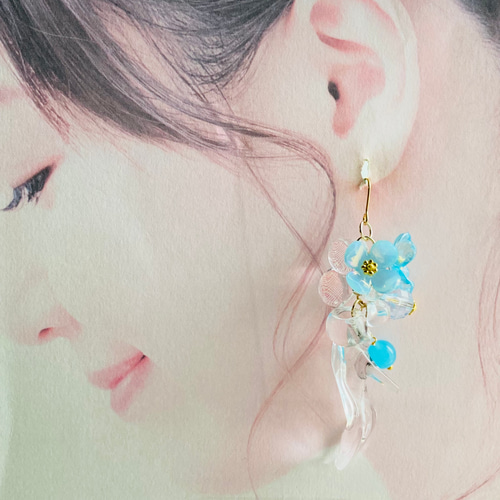 再販 イロアソビ シンデレラ アクアブルーフラワーとガラスの靴 ピアス
