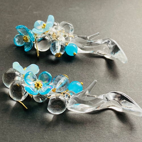 再販 イロアソビ シンデレラ アクアブルーフラワーとガラスの靴 ピアス