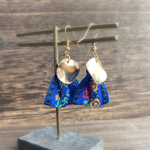 再販61 フリンジ 青 ネイビー ピアス イヤリング タッセル