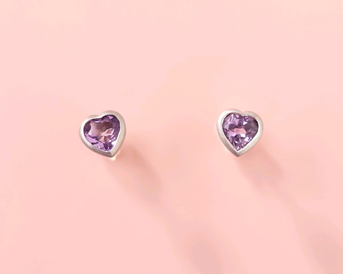 選べる10種の天然石】小さなハートのスタッドピアス＊オパール ピンク