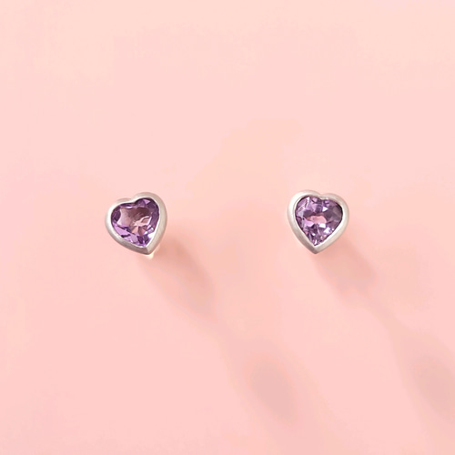 選べる10種の天然石】小さなハートのスタッドピアス＊オパール ピンク