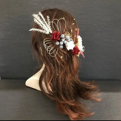 ボタニカル　結婚式　成人式　卒業式　振袖　ハーフアップ　髪飾り　ヘアアクセサリー　ワインレッド　花飾り　ドライフラワー 5枚目の画像