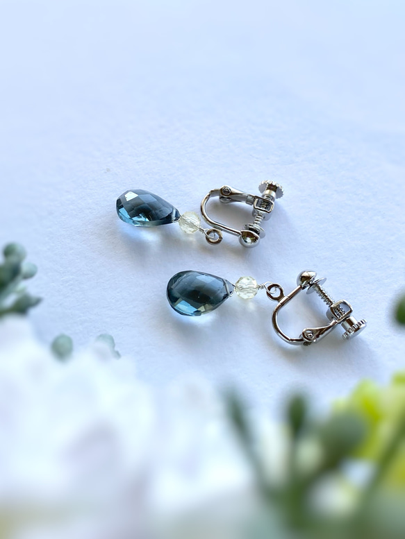 Moss Aquamarine & Lemon Quartz Earrings 14kgf 7枚目の画像