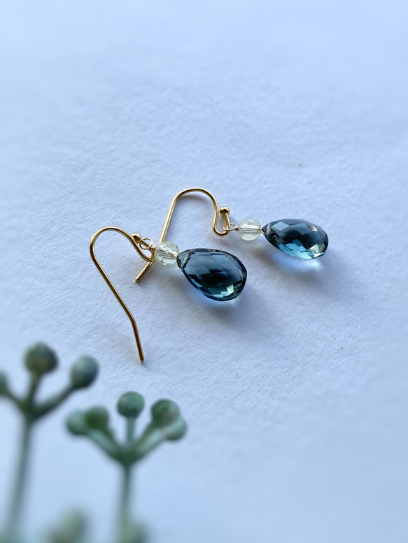 Moss Aquamarine & Lemon Quartz Earrings 14kgf 10枚目の画像