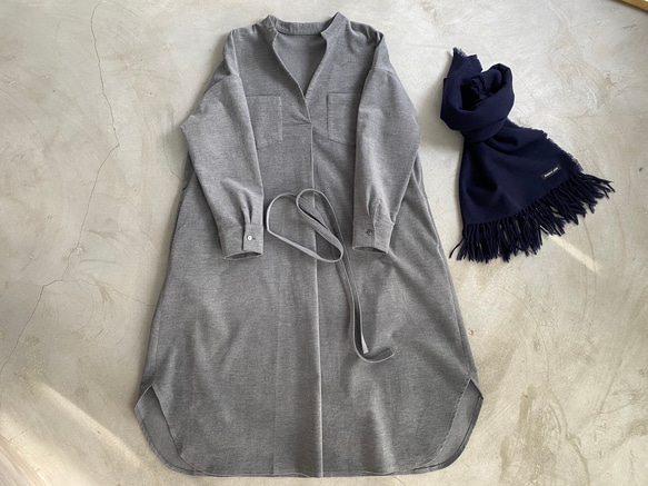 薄款燈芯絨連衣裙 灰色 No.143-11 第4張的照片