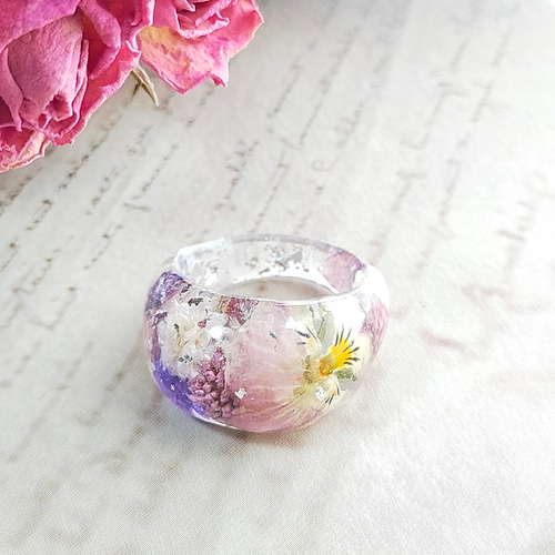 ビオラ リング　⁂　ドライフラワー　指輪　フリーサイズ ビオラ リング⁂ドライフラワー指輪フリーサイズ
