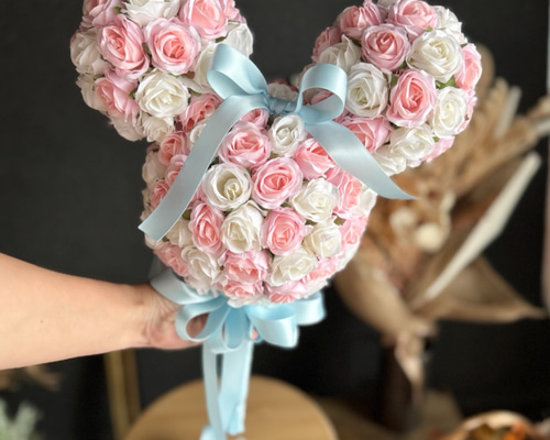 ブルーローズのクラウンブーケ♡ステッキブーケ♡ 花パニエ】クラウンステッキブーケ＆ブートニア ブーケ フラワー