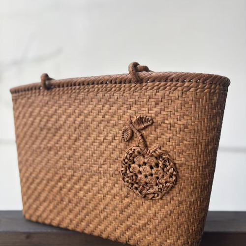 山葡萄籠バッグ 手作り かごバッグ 網代編み、花編み オリジナル
