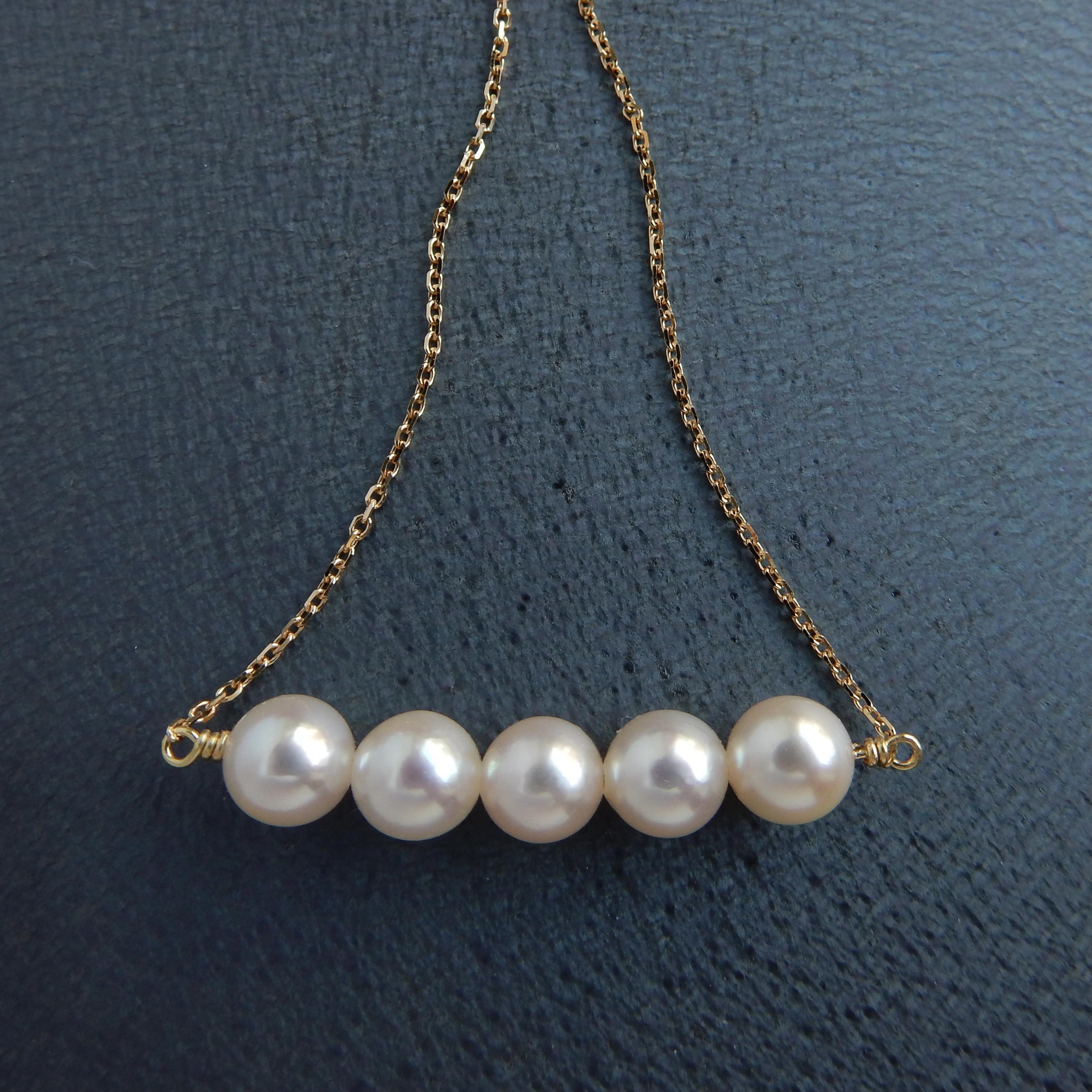 〖高品質5mm〗アコヤパール5粒ネックレス14kgf【1861】